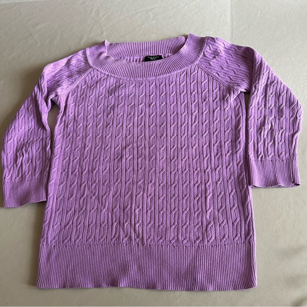 Talbots Petite Pima Lilac Cable Sweater